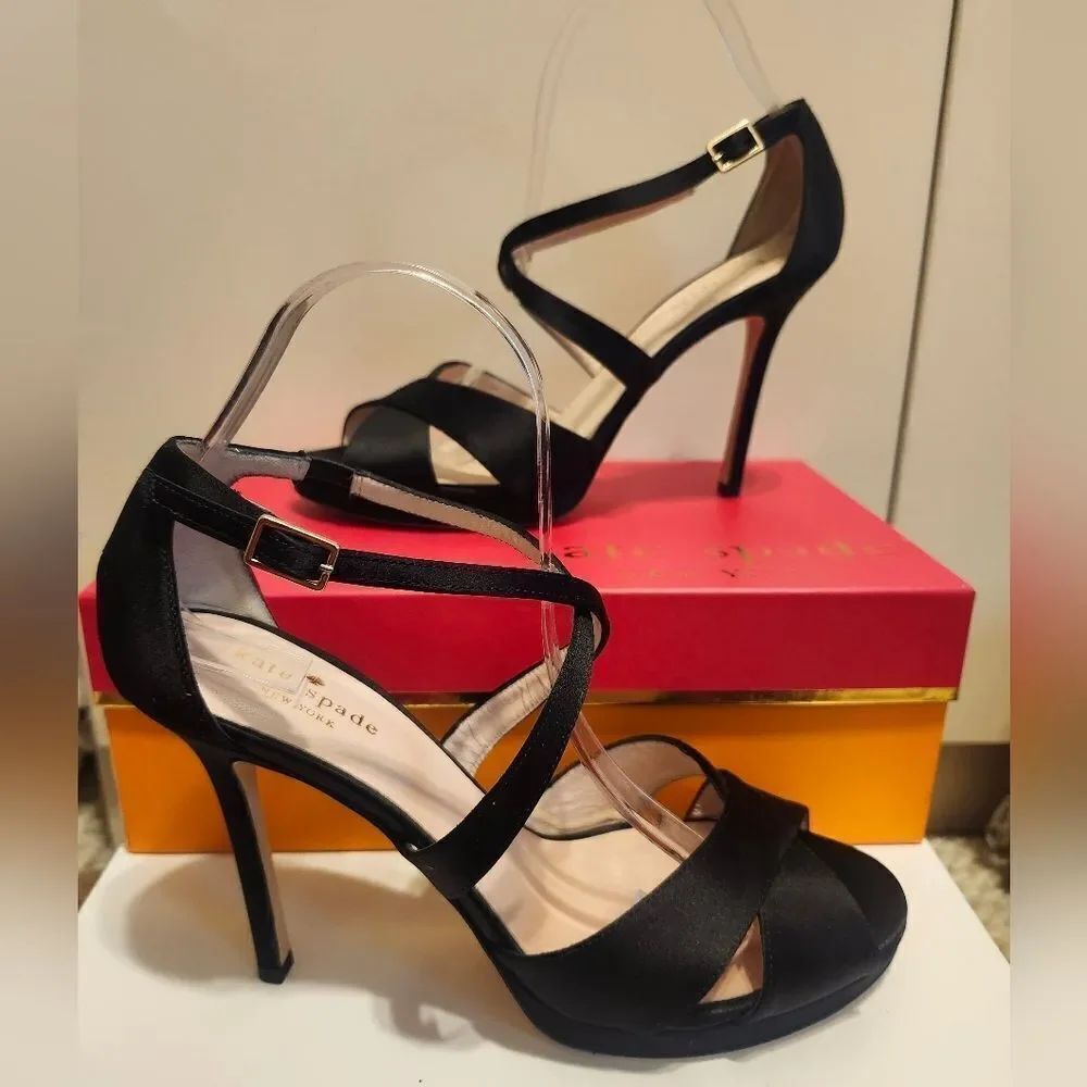 Kate Spade New York Black Satin Strappy Stiletto Sandals Sz.9 Ret. $378